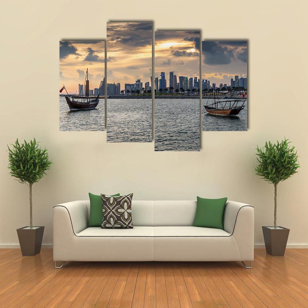 View To The Bay Of Doha Canvas Wall Art-4 Pop-Gallery Wrap-50" x 32"-Tiaracle