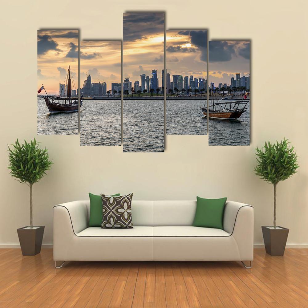 View To The Bay Of Doha Canvas Wall Art-5 Pop-Gallery Wrap-47" x 32"-Tiaracle