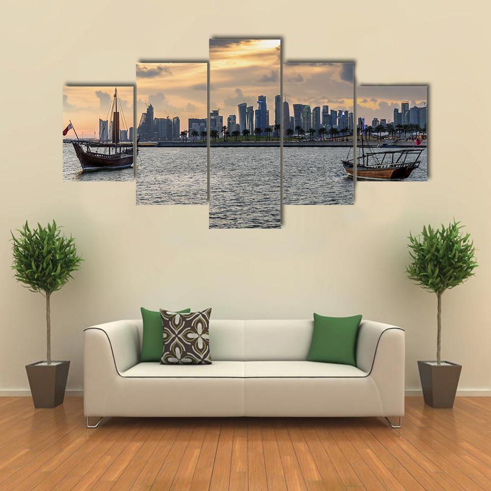 View To The Bay Of Doha Canvas Wall Art-5 Star-Gallery Wrap-62" x 32"-Tiaracle