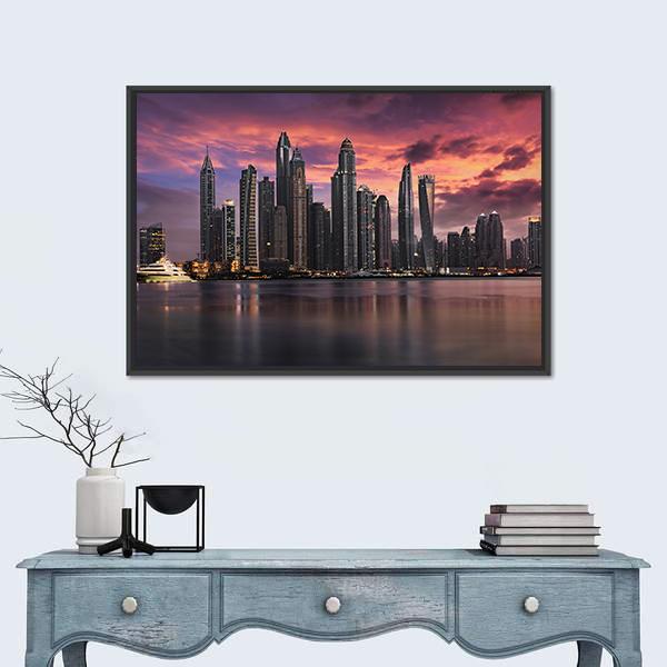 View To The Dubai Marina Disstrict Canvas Wall Art-1 Piece-Floating Frame-24" x 16"-Tiaracle