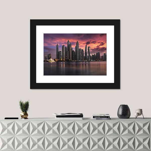 View To The Dubai Marina Disstrict Canvas Wall Art-1 Piece-Framed Print-20" x 16"-Tiaracle