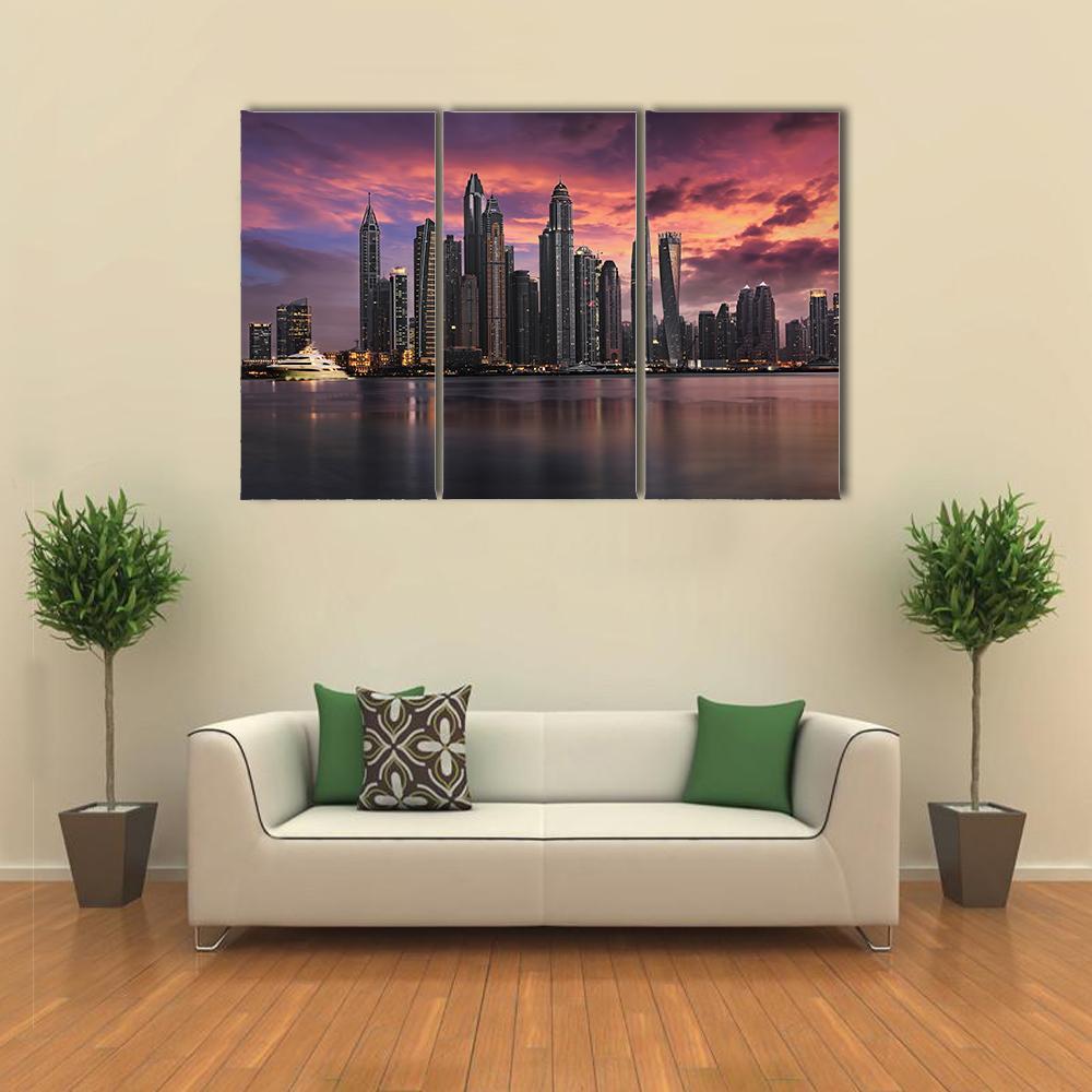 View To The Dubai Marina Disstrict Canvas Wall Art-3 Horizontal-Gallery Wrap-37" x 24"-Tiaracle