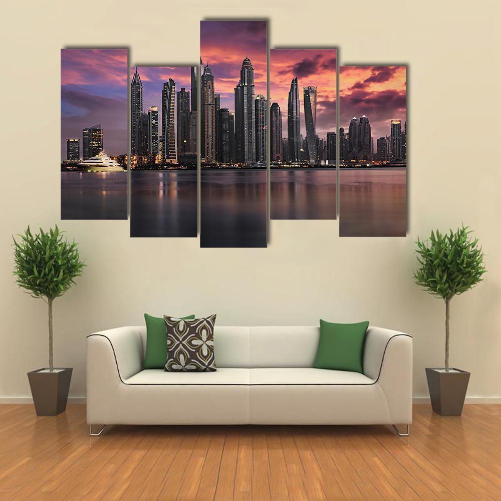 View To The Dubai Marina Disstrict Canvas Wall Art-5 Pop-Gallery Wrap-47" x 32"-Tiaracle