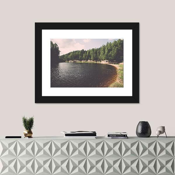 View To The Mountain River In Summer Canvas Wall Art-1 Piece-Framed Print-20" x 16"-Tiaracle