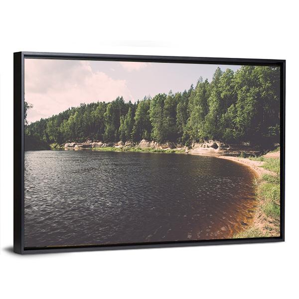 View To The Mountain River In Summer Canvas Wall Art-3 Horizontal-Gallery Wrap-25" x 16"-Tiaracle