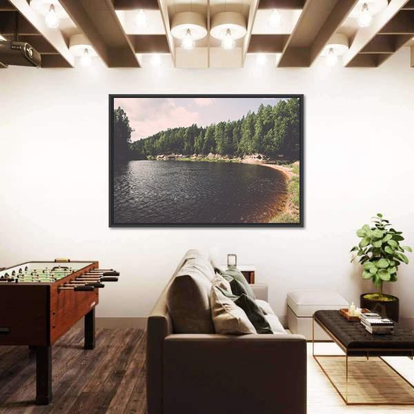 View To The Mountain River In Summer Canvas Wall Art-3 Horizontal-Gallery Wrap-25" x 16"-Tiaracle