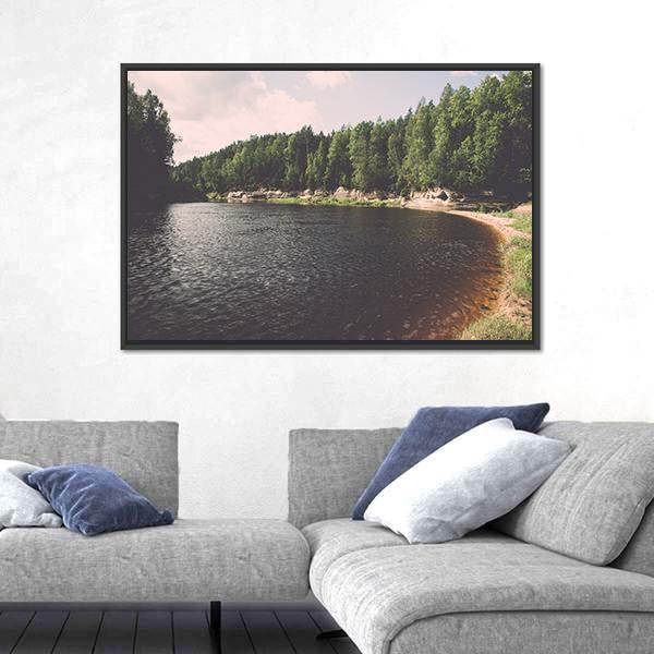 View To The Mountain River In Summer Canvas Wall Art-3 Horizontal-Gallery Wrap-25" x 16"-Tiaracle