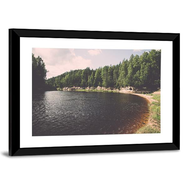 View To The Mountain River In Summer Canvas Wall Art-3 Horizontal-Gallery Wrap-25" x 16"-Tiaracle