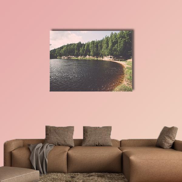 View To The Mountain River In Summer Canvas Wall Art-1 Piece-Gallery Wrap-48" x 32"-Tiaracle