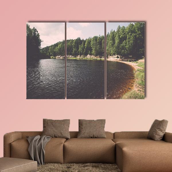View To The Mountain River In Summer Canvas Wall Art-3 Horizontal-Gallery Wrap-37" x 24"-Tiaracle