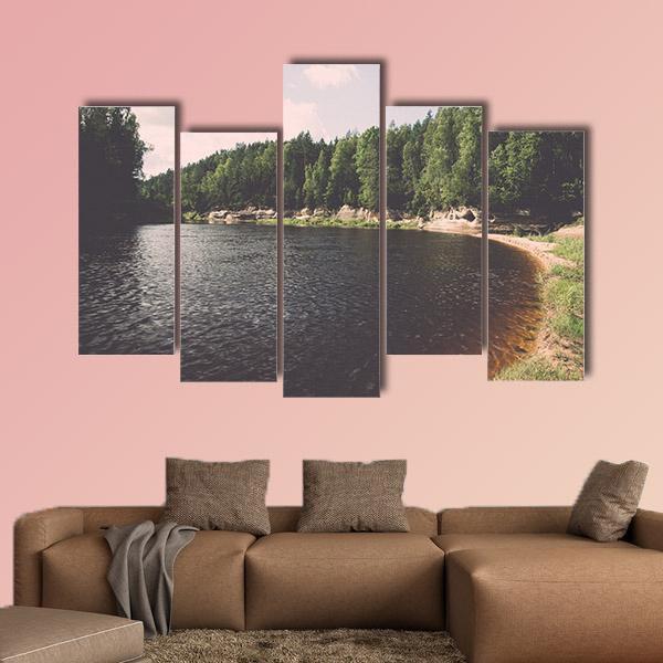 View To The Mountain River In Summer Canvas Wall Art-5 Pop-Gallery Wrap-47" x 32"-Tiaracle