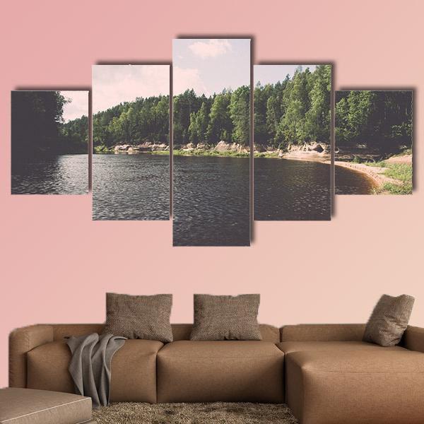 View To The Mountain River In Summer Canvas Wall Art-1 Piece-Gallery Wrap-48" x 32"-Tiaracle