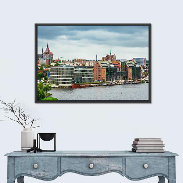 View To The Port And City Rostock Canvas Wall Art-1 Piece-Floating Frame-24" x 16"-Tiaracle
