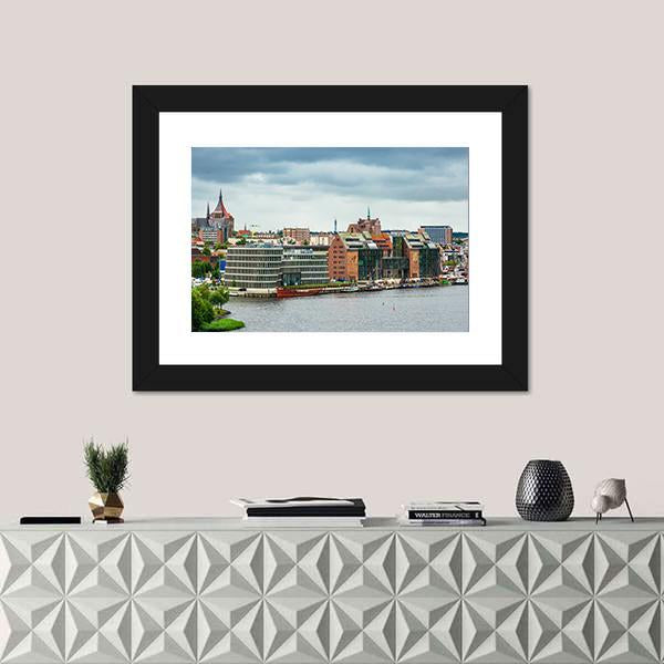View To The Port And City Rostock Canvas Wall Art-1 Piece-Framed Print-20" x 16"-Tiaracle