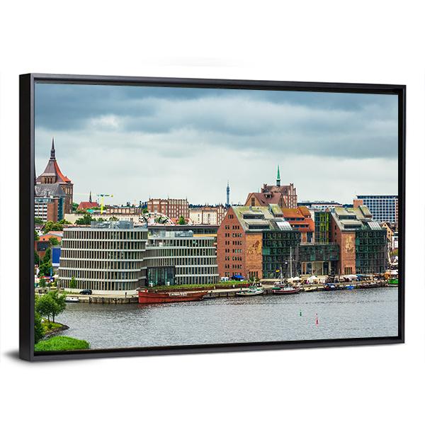 View To The Port And City Rostock Canvas Wall Art-3 Horizontal-Gallery Wrap-25" x 16"-Tiaracle