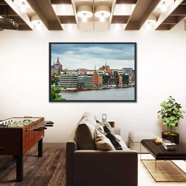 View To The Port And City Rostock Canvas Wall Art-3 Horizontal-Gallery Wrap-25" x 16"-Tiaracle