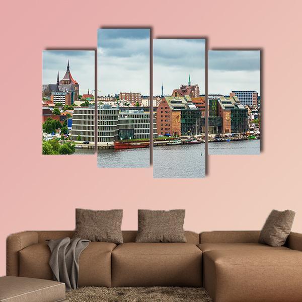 View To The Port And City Rostock Canvas Wall Art-4 Pop-Gallery Wrap-50" x 32"-Tiaracle