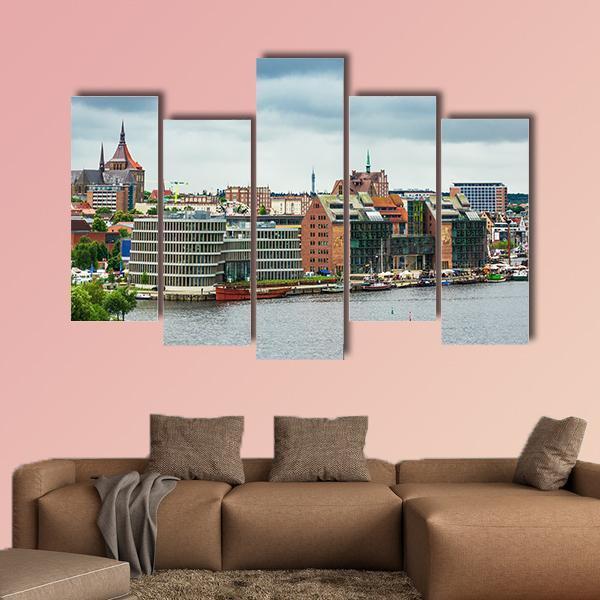 View To The Port And City Rostock Canvas Wall Art-5 Pop-Gallery Wrap-47" x 32"-Tiaracle