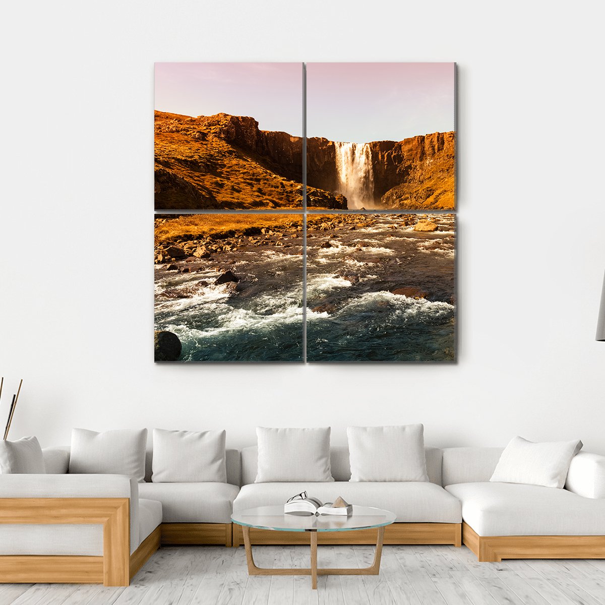 View To The Waterfall In Iceland Canvas Wall Art-4 Square-Gallery Wrap-17" x 17"-Tiaracle