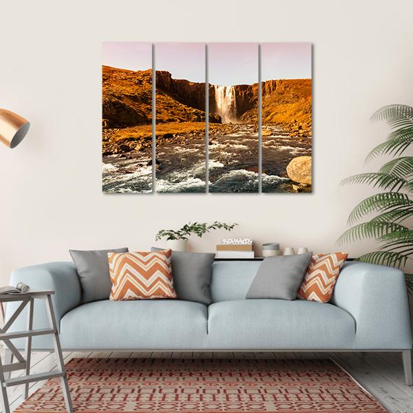 View To The Waterfall In Iceland Canvas Wall Art-5 Horizontal-Gallery Wrap-22" x 12"-Tiaracle