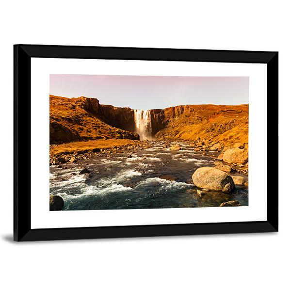 View To The Waterfall In Iceland Canvas Wall Art-3 Horizontal-Gallery Wrap-25" x 16"-Tiaracle