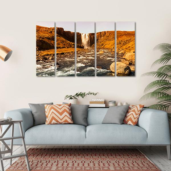 View To The Waterfall In Iceland Canvas Wall Art-5 Horizontal-Gallery Wrap-22" x 12"-Tiaracle