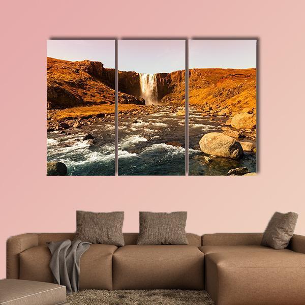 View To The Waterfall In Iceland Canvas Wall Art-3 Horizontal-Gallery Wrap-25" x 16"-Tiaracle