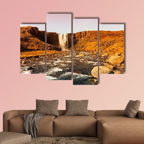 View To The Waterfall In Iceland Canvas Wall Art-4 Pop-Gallery Wrap-50" x 32"-Tiaracle