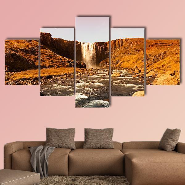 View To The Waterfall In Iceland Canvas Wall Art-5 Star-Gallery Wrap-62" x 32"-Tiaracle