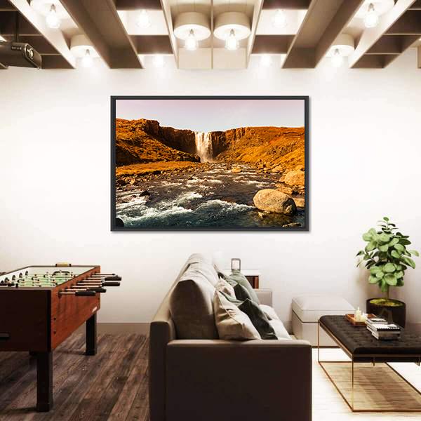 View To The Waterfall In Iceland Panoramic Canvas Wall Art-1 Piece-36" x 12"-Tiaracle