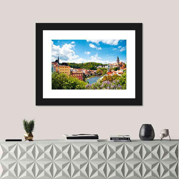 View To Tower Of Cesky Krumlov Canvas Wall Art-1 Piece-Framed Print-20" x 16"-Tiaracle