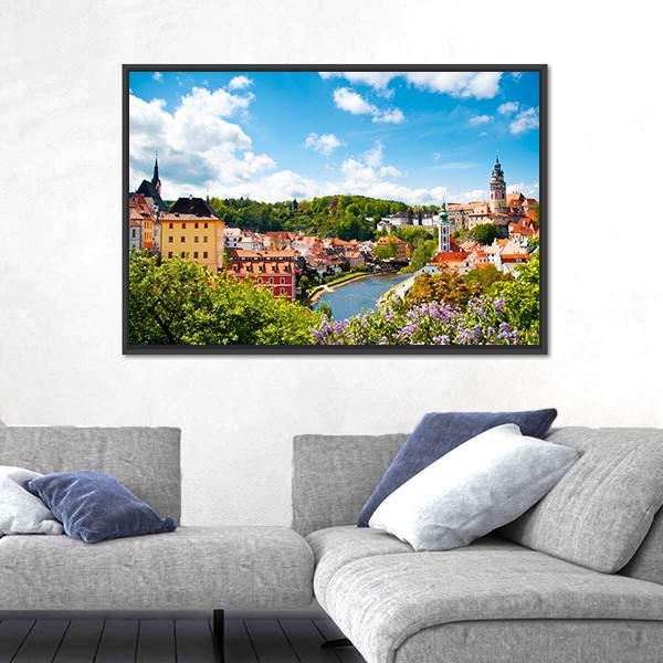 View To Tower Of Cesky Krumlov Canvas Wall Art-3 Horizontal-Gallery Wrap-25" x 16"-Tiaracle