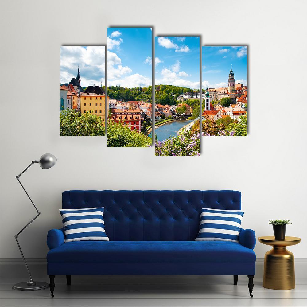 View To Tower Of Cesky Krumlov Canvas Wall Art-4 Pop-Gallery Wrap-50" x 32"-Tiaracle