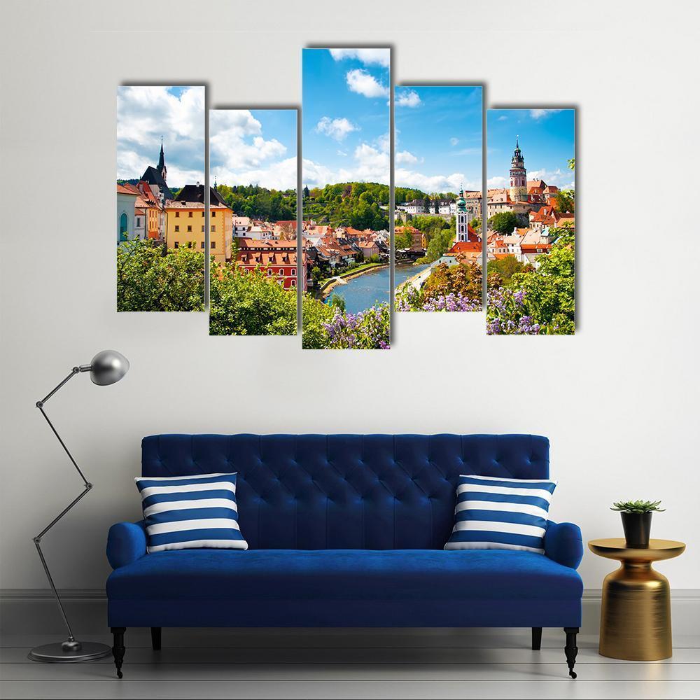 View To Tower Of Cesky Krumlov Canvas Wall Art-5 Pop-Gallery Wrap-47" x 32"-Tiaracle