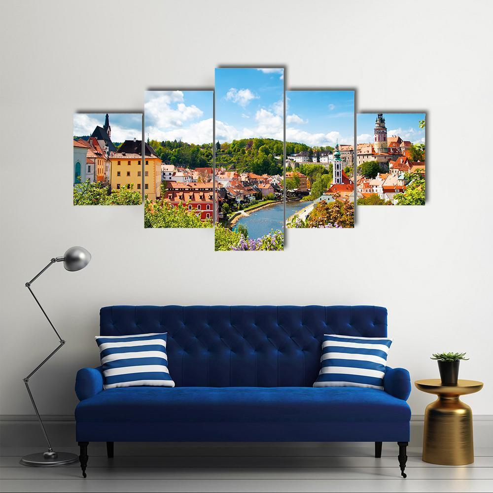 View To Tower Of Cesky Krumlov Canvas Wall Art-5 Star-Gallery Wrap-62" x 32"-Tiaracle