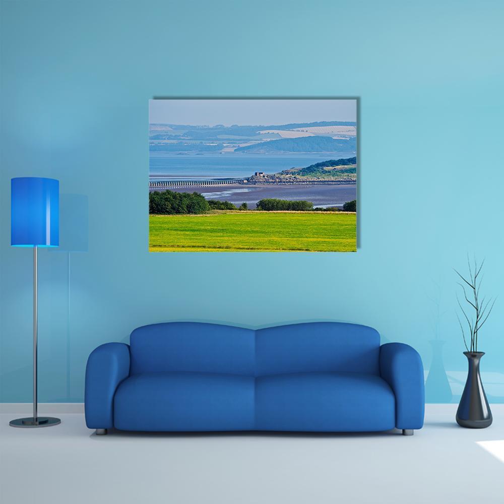 View Towards The Cramond Island Canvas Wall Art-1 Piece-Gallery Wrap-48" x 32"-Tiaracle