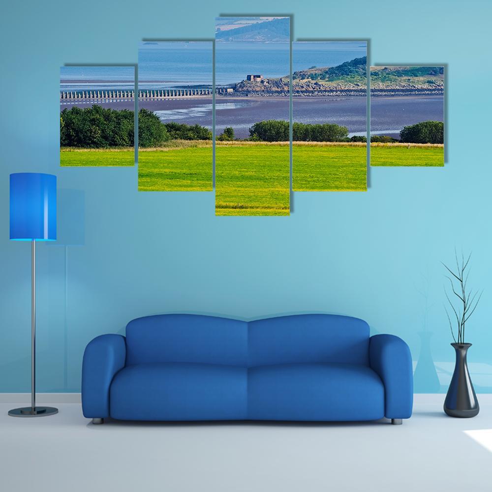 View Towards The Cramond Island Canvas Wall Art-5 Star-Gallery Wrap-62" x 32"-Tiaracle