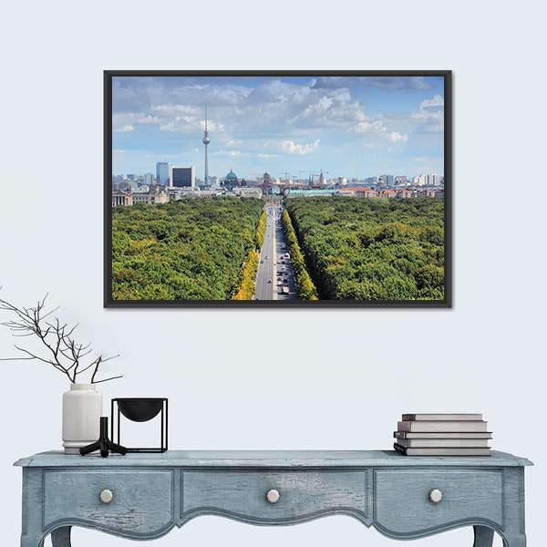 View With Tiergarten Park And TV Tower Canvas Wall Art-1 Piece-Floating Frame-24&quot; x 16&quot;-Tiaracle