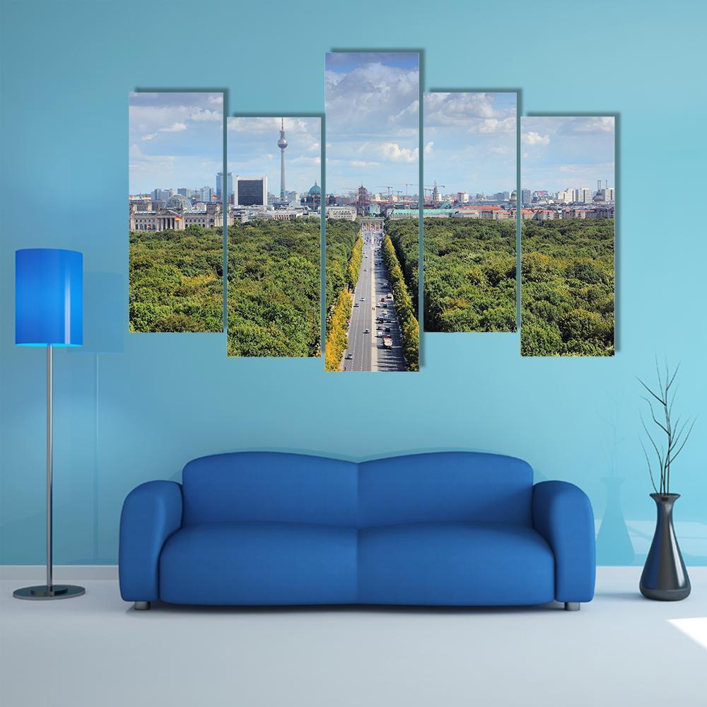 View With Tiergarten Park And TV Tower Canvas Wall Art-5 Pop-Gallery Wrap-47&quot; x 32&quot;-Tiaracle