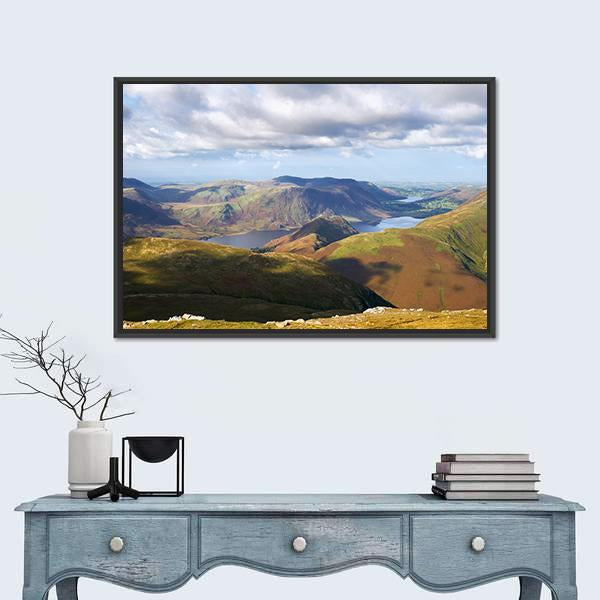 Views Of Lake Buttermere With Mountains Canvas Wall Art-1 Piece-Floating Frame-24" x 16"-Tiaracle