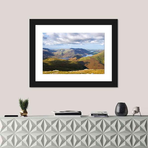 Views Of Lake Buttermere With Mountains Canvas Wall Art-1 Piece-Framed Print-20" x 16"-Tiaracle