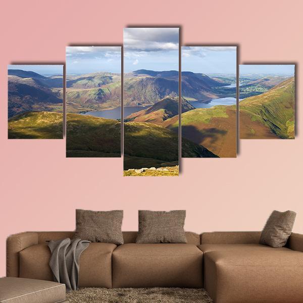 Views Of Lake Buttermere With Mountains Canvas Wall Art-5 Pop-Gallery Wrap-47" x 32"-Tiaracle