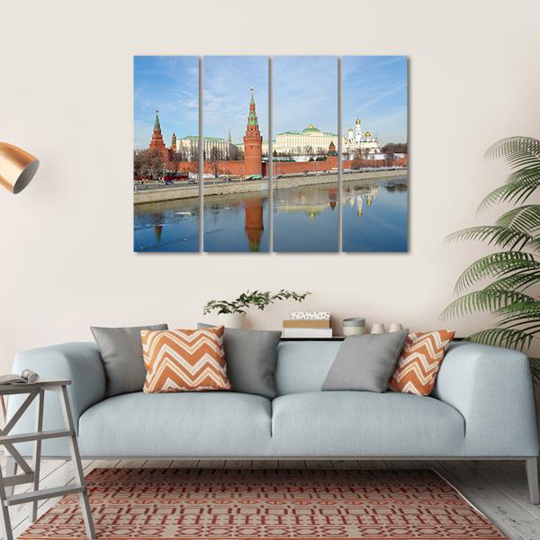 Views Of Moscow Kremlin And Kremlevskaya Embankment Canvas Wall Art-4 Horizontal-Gallery Wrap-34" x 24"-Tiaracle