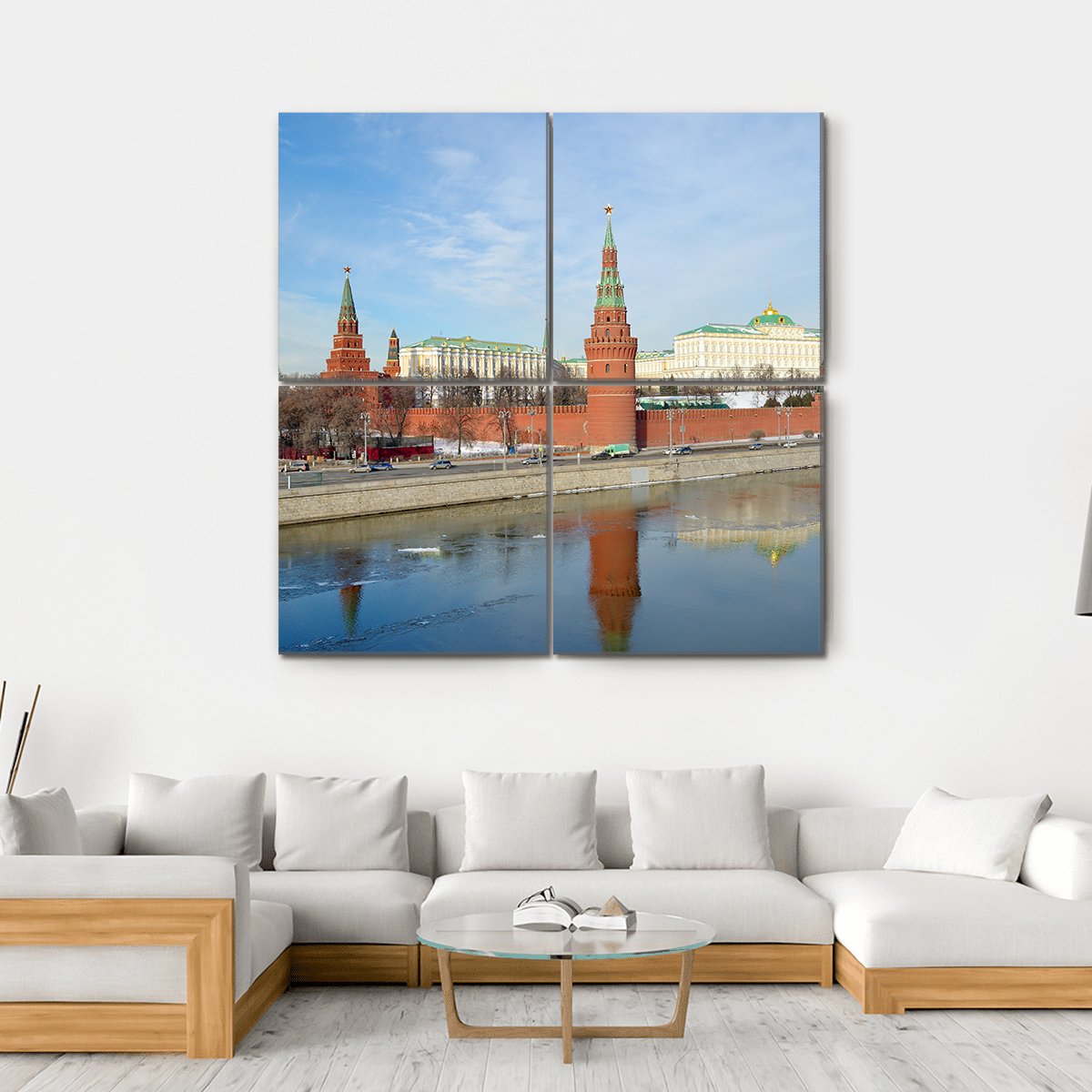 Views Of Moscow Kremlin And Kremlevskaya Embankment Canvas Wall Art-4 Square-Gallery Wrap-17" x 17"-Tiaracle