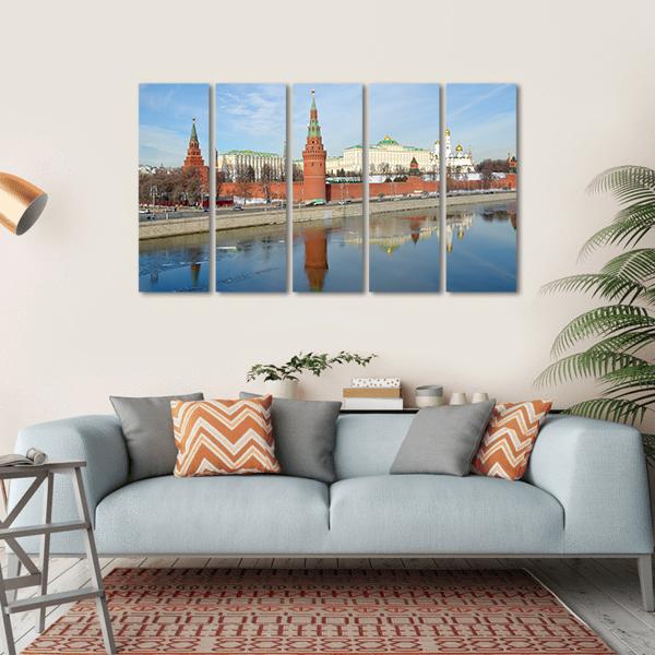 Views Of Moscow Kremlin And Kremlevskaya Embankment Canvas Wall Art-5 Horizontal-Gallery Wrap-22" x 12"-Tiaracle