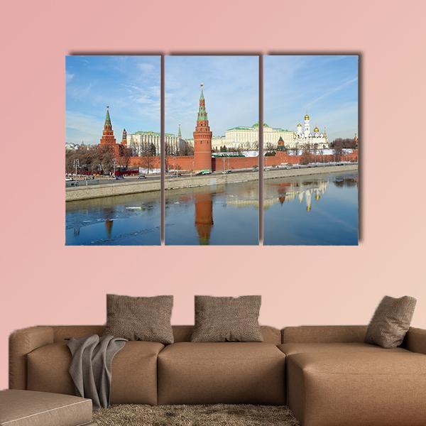 Views Of Moscow Kremlin And Kremlevskaya Embankment Canvas Wall Art-3 Horizontal-Gallery Wrap-37" x 24"-Tiaracle