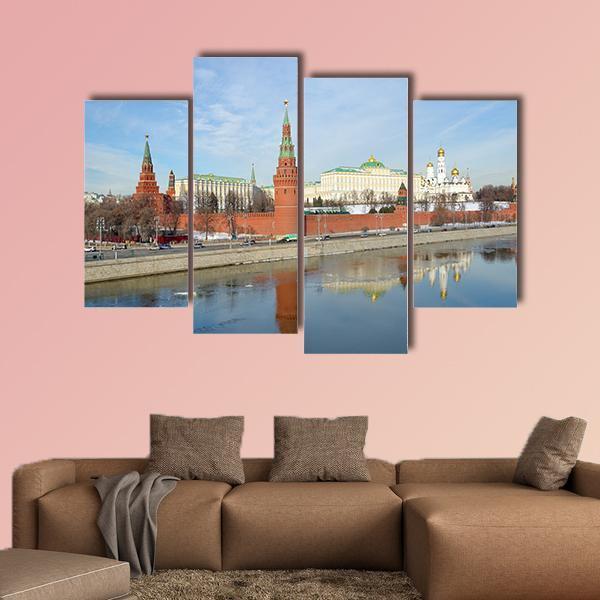 Views Of Moscow Kremlin And Kremlevskaya Embankment Canvas Wall Art-4 Pop-Gallery Wrap-50" x 32"-Tiaracle