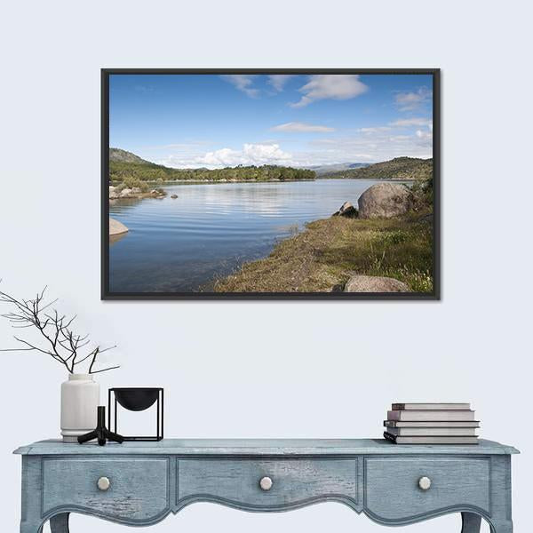 Views Of The Reservoir Of El Burguillo In Avila Spain Canvas Wall Art-1 Piece-Floating Frame-24" x 16"-Tiaracle