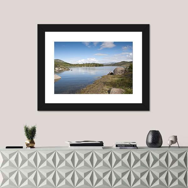 Views Of The Reservoir Of El Burguillo In Avila Spain Canvas Wall Art-1 Piece-Framed Print-20" x 16"-Tiaracle