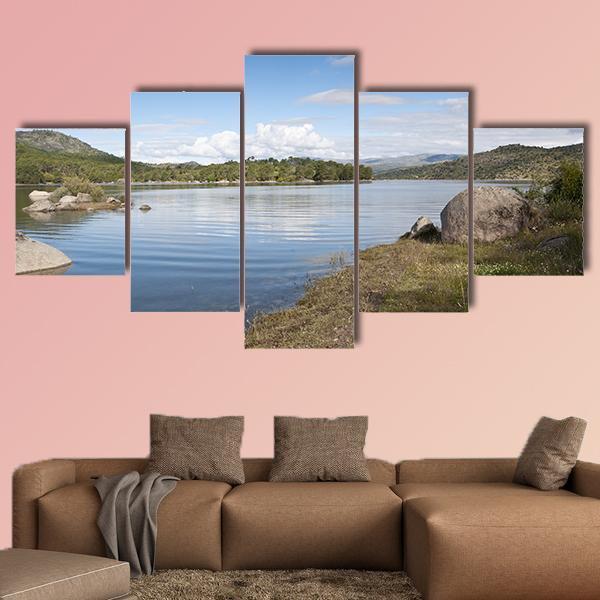 Views Of The Reservoir Of El Burguillo In Avila Spain Canvas Wall Art-5 Star-Gallery Wrap-62" x 32"-Tiaracle